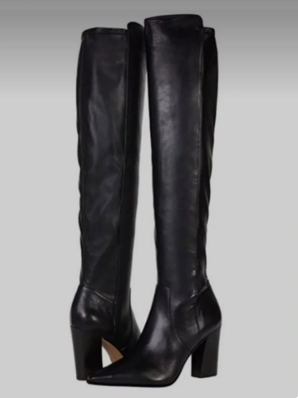 NEW Vince Camuto Demerri Black Knee-High Leather Block Heel Boots